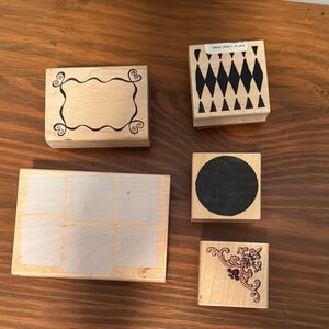 Decorative Wooden Stamp Set with Black Patterns
